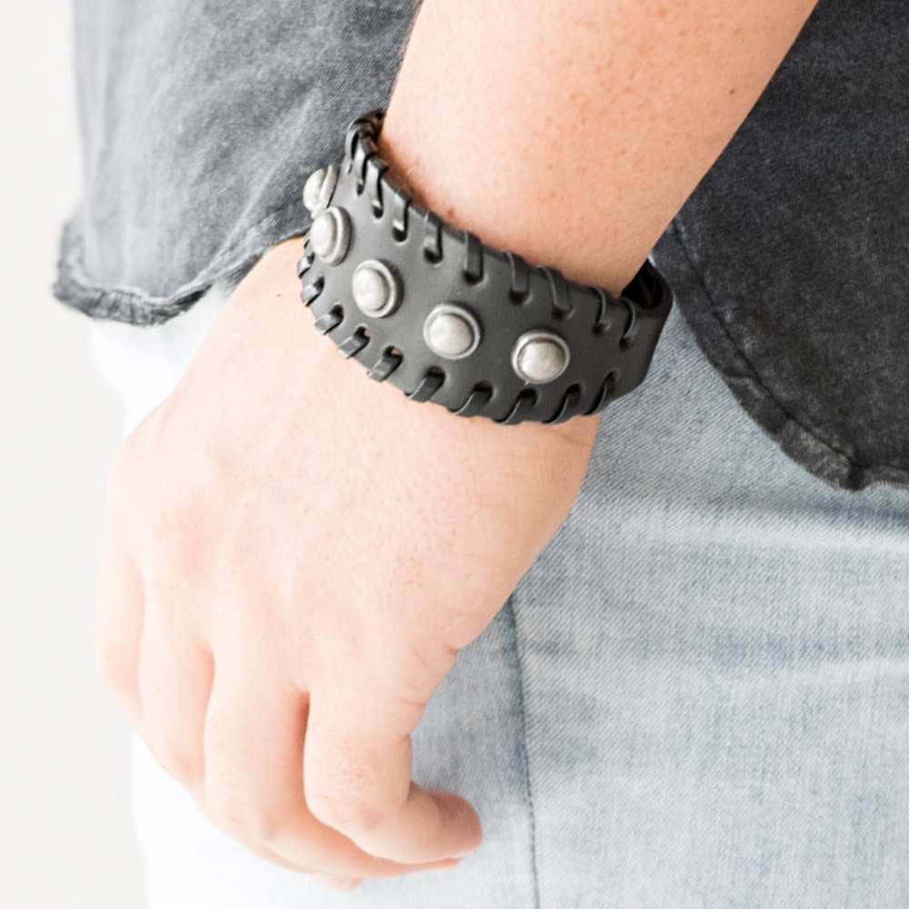 Stud Black Leather Bracelet